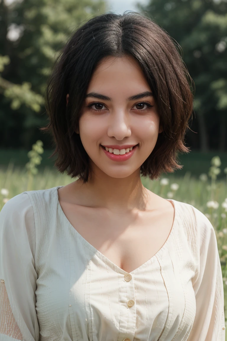 <lora:Susu-RPT_4L-byShurik:1> woman standing in field cute blouse, close-up upper body, grin,
looking at viewer,,  , 4k,  best quality, bokeh, f1.4, 40mm, photorealistic, raw, 4k, detailed skin, textured skin, skin pores, intricate details <lora:NSFWFilter:0.3>