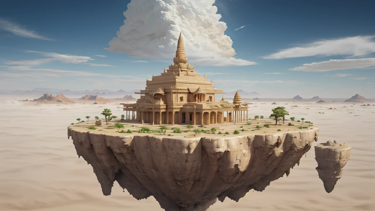 floating island in the clouds with desert temple <lora:floating island:0.5>