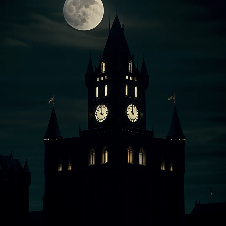 cinematic film still of <lora:Gotham City Style SD1.5:1.2>
Gotham City a castle with a clock tower and a full moon Gotham City Style, shallow depth of field, vignette, highly detailed, high budget, bokeh, cinemascope, moody, epic, gorgeous, film grain, grainy