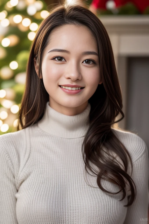 1girl,(wearing a turtleneck sweater),(winter jacket),(RAW photo, best quality), (realistic, photo-realistic:1.4), masterpiece, an extremely delicate and beautiful, extremely detailed, 2k wallpaper, Amazing, finely detail, extremely detailed CG unity 8k wallpaper, ultra-detailed, highres, soft light, beautiful detailed girl, extremely detailed eyes and face, beautiful detailed nose, beautiful detailed eyes,cinematic lighting,snow scenery,fireplace,(christmas tree,christmas decorations),perfect anatomy,smile,
 <lora:kamiyaasa_lora:0.8>