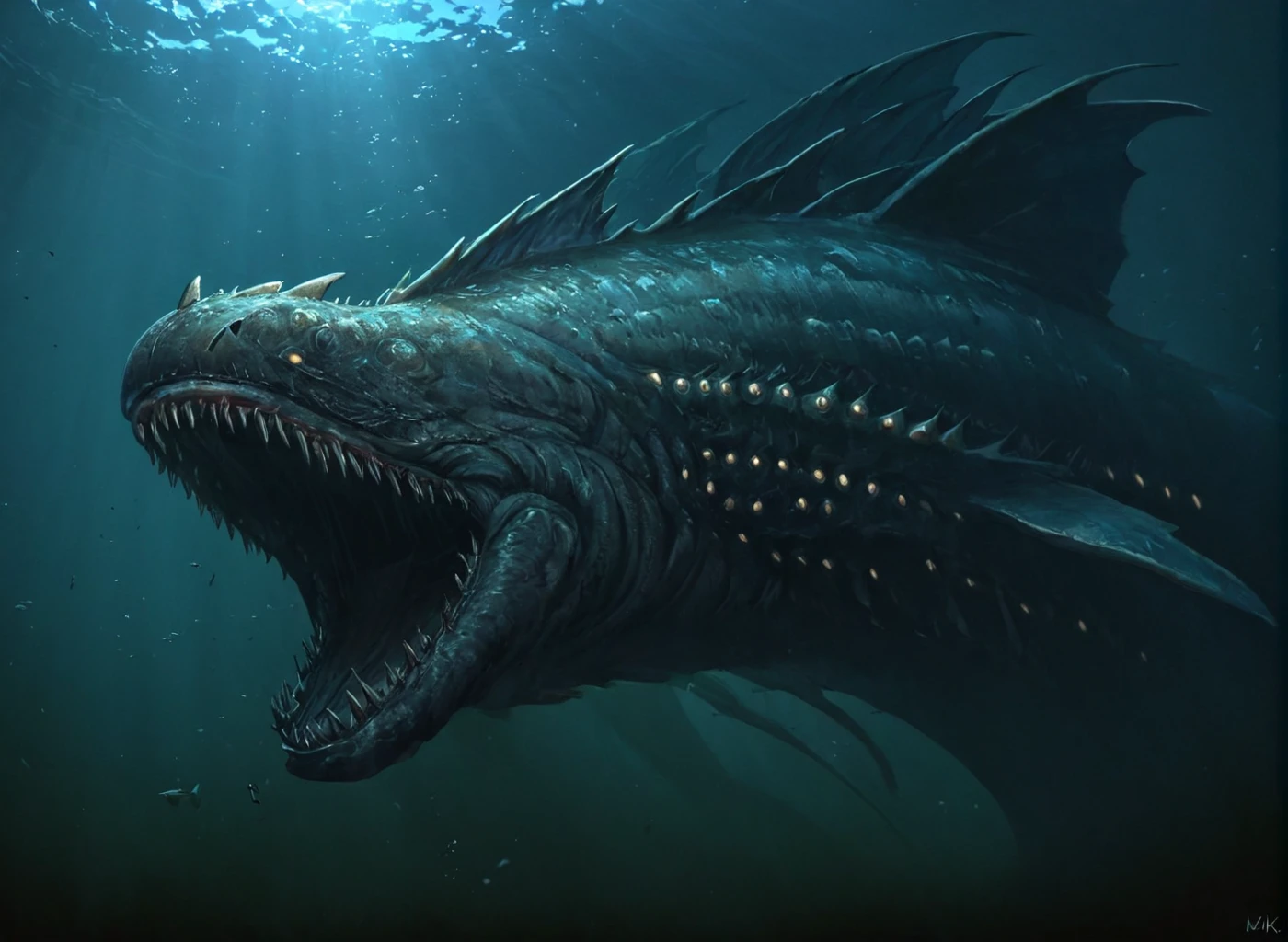 <lora:Leviathan_XL:1>  leviathan a sea monster, underwater, under the ocean, depths, (masterpiece), best quality, highres, 4k, 8k, intricate detail, cinematic lighting, amazing quality, amazing shading, soft lighting, gloomy colors, dark aura, horror