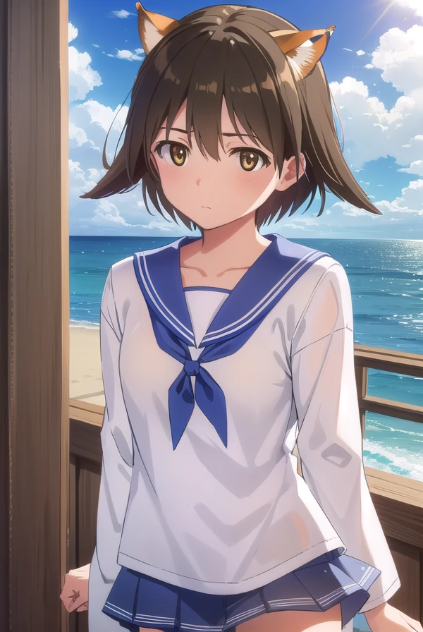 yoshikamiyafuji, <lora:yoshika miyafuji anime-lora-nochekaiser:1>,
yoshika miyafuji, short hair, brown hair, animal ears, (brown eyes:1.5), dog ears, dog tail, dog girl,
BREAK school uniform, serafuku, shirt, white shirt, long sleeves, blue sailor collar, neckerchief, blue neckerchief,
BREAK outdoors, ship, ocean, sun, sky, clouds,
BREAK looking at viewer, (cowboy shot:1.5),
BREAK <lyco:GoodHands-beta2:1>, (masterpiece:1.2), best quality, high resolution, unity 8k wallpaper, (illustration:0.8), (beautiful detailed eyes:1.6), extremely detailed face, perfect lighting, extremely detailed CG, (perfect hands, perfect anatomy),