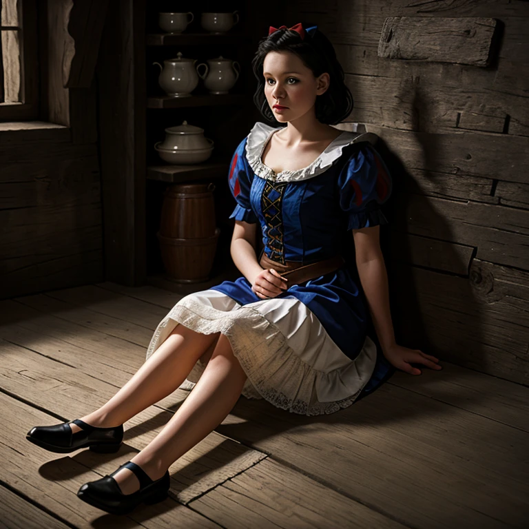 Hyperrealistic art of  <lora:Snow White SD1.5:1.2>
Snow White a young woman in a dress is sitting on a floor in a middle ages room, Extremely high-resolution details, photographic, realism pushed to extreme, fine texture, incredibly lifelike