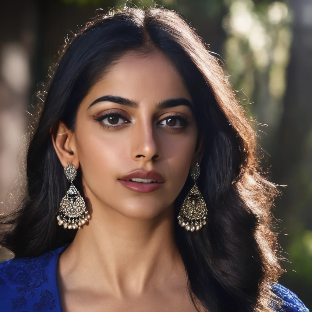 banita_sandhu, <lora:BanitaSandhuXL:1>, professional photoshoot, new york city outdoor, park, solo,long hair,long sleeves,jewelry,standing,portrait, close up,earrings,hand up,arm up,looking to the side,blue dress,looking away,handbag,realistic,holding bag,fashion shoot, posing for the camera, ((sharp face, detailed face, realistic face, naturtal skin, realistic skin, detailed skin, pores)), ((perfect eyes, detailed eyes,realistic eyes)), (masterpiece, best quality, ultra-detailed, best shadow), high contrast, (best illumination), ((cinematic light)), colorful, hyper detail, dramatic light, intricate details, (1 girl, solo) , ultra detailed artistic photography, dreamy, backlit, shadows, ultra high definition, 8k, ultra sharp focus, ultra high quality model, soft lighting, film photography, analogue photography, hyperrealism,