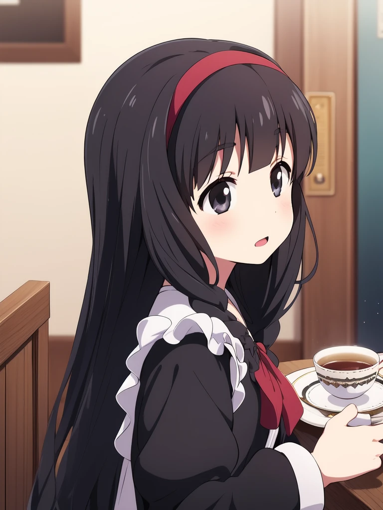 <lora:Itsuki_Pleiades:0.8>, Itsuki_Pleiades, 1girl, solo, long hair, black hair, black eyes,
Gothic Maid, cafe, tea,
child,
masterpiece, high quality, very_high_resolution, large_filesize, full color,
