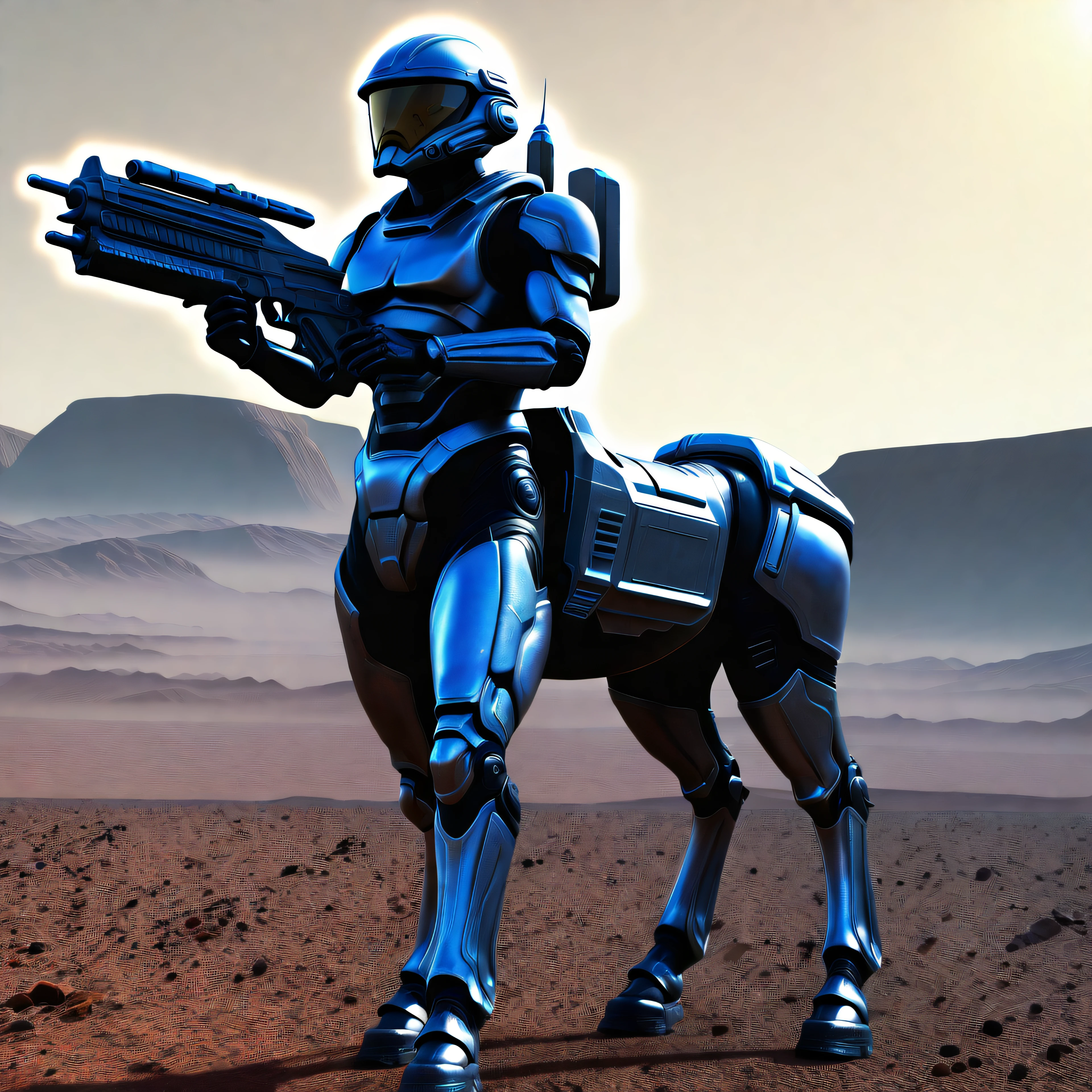 starship trooper is a centaur, best quality, 8k, alien planet bg