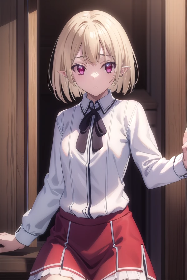 gaspervladi, <lora:gasper vladi anime s2-lora-nochekaiser:1>,
gasper vladi, short hair, blonde hair, (red eyes:1.3), pointy ears,
BREAK shirt, ribbon, school uniform, white shirt, black ribbon, neck ribbon, long sleeves, skirt, red skirt, puffy sleeves,
BREAK indoors, classroom,
BREAK looking at viewer, (cowboy shot:1.5),
BREAK <lyco:GoodHands-beta2:1>, (masterpiece:1.2), best quality, high resolution, unity 8k wallpaper, (illustration:0.8), (beautiful detailed eyes:1.6), extremely detailed face, perfect lighting, extremely detailed CG, (perfect hands, perfect anatomy),