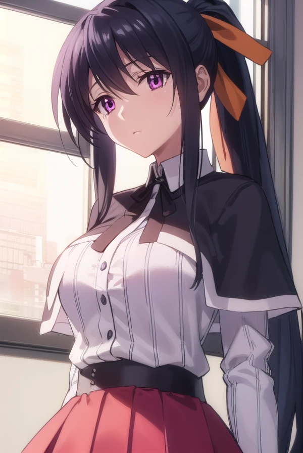 akenohimejima, <lora:akeno himejima anime s1-lora-nochekaiser:1>,
akeno himejima, long hair, black hair, ribbon, very long hair, (purple eyes:1.1), hair ribbon, ponytail, antenna hair,
BREAK skirt, school uniform, shirt, white shirt, capelet, black capelet, long sleeves, red skirt,
BREAK indoors, classroom,
BREAK looking at viewer, (cowboy shot:1.5),
BREAK <lyco:GoodHands-beta2:1>, (masterpiece:1.2), best quality, high resolution, unity 8k wallpaper, (illustration:0.8), (beautiful detailed eyes:1.6), extremely detailed face, perfect lighting, extremely detailed CG, (perfect hands, perfect anatomy),