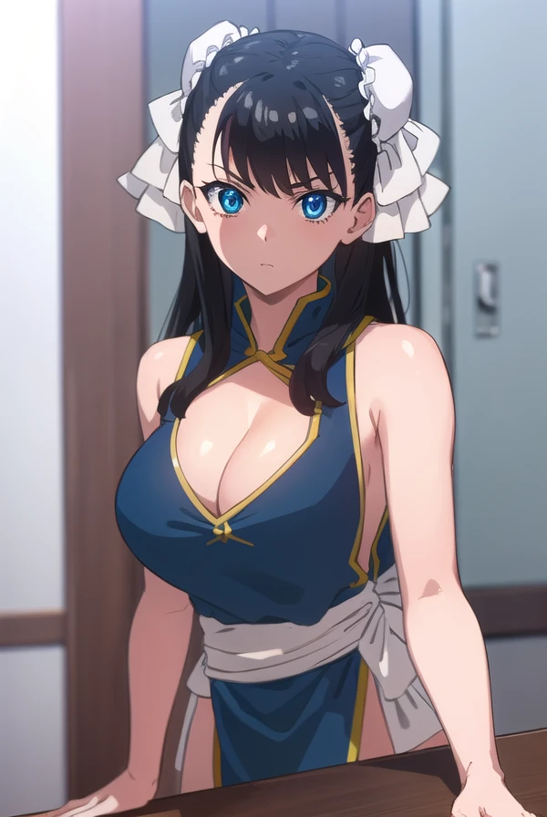 xuelan, <lora:dxd xuelan anime s1-lora-nochekaiser:1>,
xuelan, blue eyes, black hair, hair bun, double bun, bun cover,
BREAK dress, cleavage, chinese clothes, china dress, bare shoulders,
BREAK indoors, classroom,
BREAK looking at viewer, (cowboy shot:1.5),
BREAK <lyco:GoodHands-beta2:1>, (masterpiece:1.2), best quality, high resolution, unity 8k wallpaper, (illustration:0.8), (beautiful detailed eyes:1.6), extremely detailed face, perfect lighting, extremely detailed CG, (perfect hands, perfect anatomy),