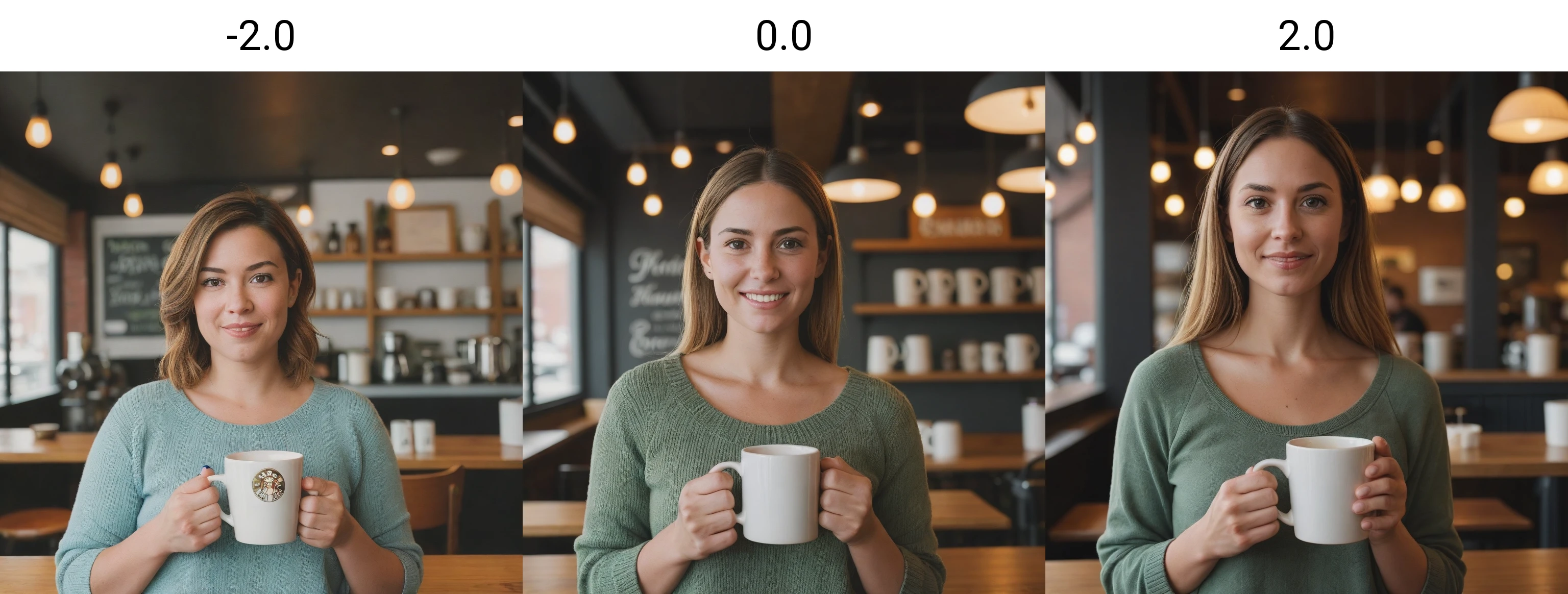 a woman in a coffee shop holding a mug <lora:fix_hands:-2.0>