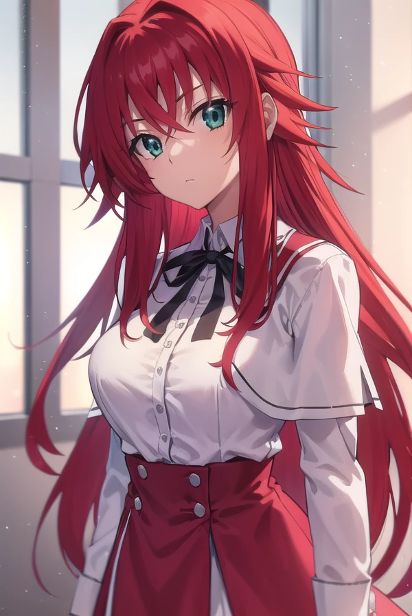 riasgremory, <lora:rias gremory anime s1-lora-nochekaiser:1>,
rias gremory, huge ahoge, long hair, hair between eyes, (green eyes:1.3), red hair,
BREAK shirt, ribbon, school uniform, white shirt, black ribbon, neck ribbon, capelet, black capelet, long sleeves, skirt, red skirt,
BREAK indoors, classroom,
BREAK looking at viewer, (cowboy shot:1.5),
BREAK <lyco:GoodHands-beta2:1>, (masterpiece:1.2), best quality, high resolution, unity 8k wallpaper, (illustration:0.8), (beautiful detailed eyes:1.6), extremely detailed face, perfect lighting, extremely detailed CG, (perfect hands, perfect anatomy),