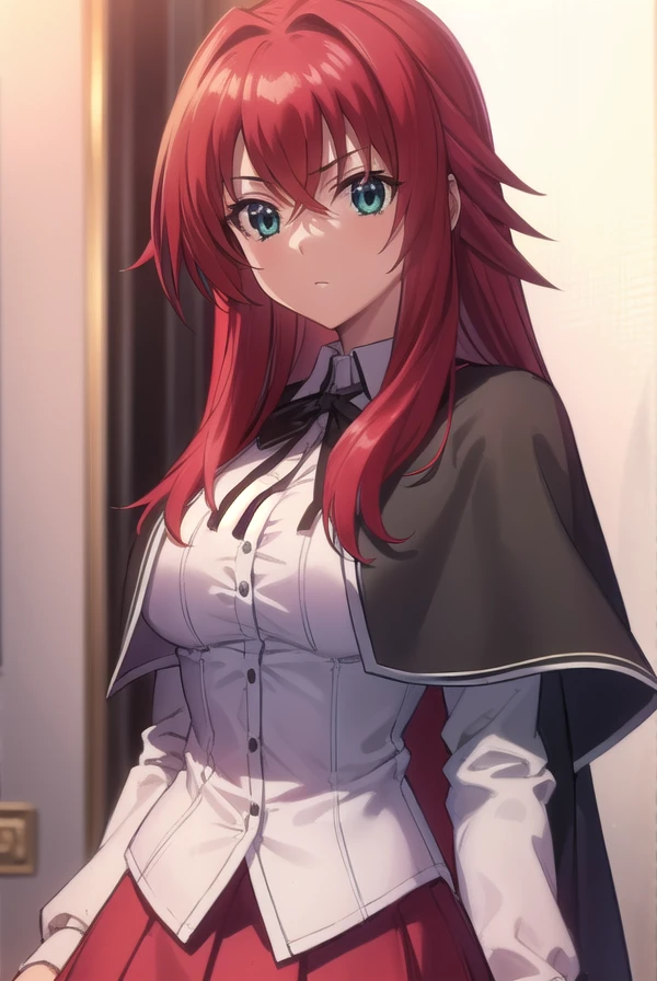 riasgremory, <lora:rias gremory anime s1-lora-nochekaiser:1>,
rias gremory, huge ahoge, long hair, hair between eyes, (green eyes:1.3), red hair,
BREAK shirt, ribbon, school uniform, white shirt, black ribbon, neck ribbon, capelet, black capelet, long sleeves, skirt, red skirt,
BREAK indoors, classroom,
BREAK looking at viewer, (cowboy shot:1.5),
BREAK <lyco:GoodHands-beta2:1>, (masterpiece:1.2), best quality, high resolution, unity 8k wallpaper, (illustration:0.8), (beautiful detailed eyes:1.6), extremely detailed face, perfect lighting, extremely detailed CG, (perfect hands, perfect anatomy),