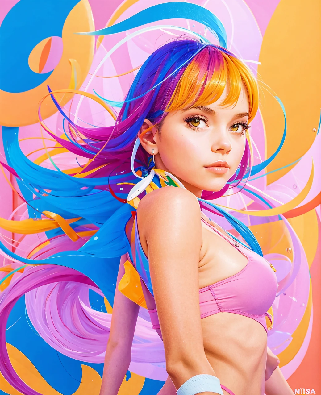 -- Minimalist, Art, Painting, Illustration of Girl with air, Ultra high details, 1990s vibes