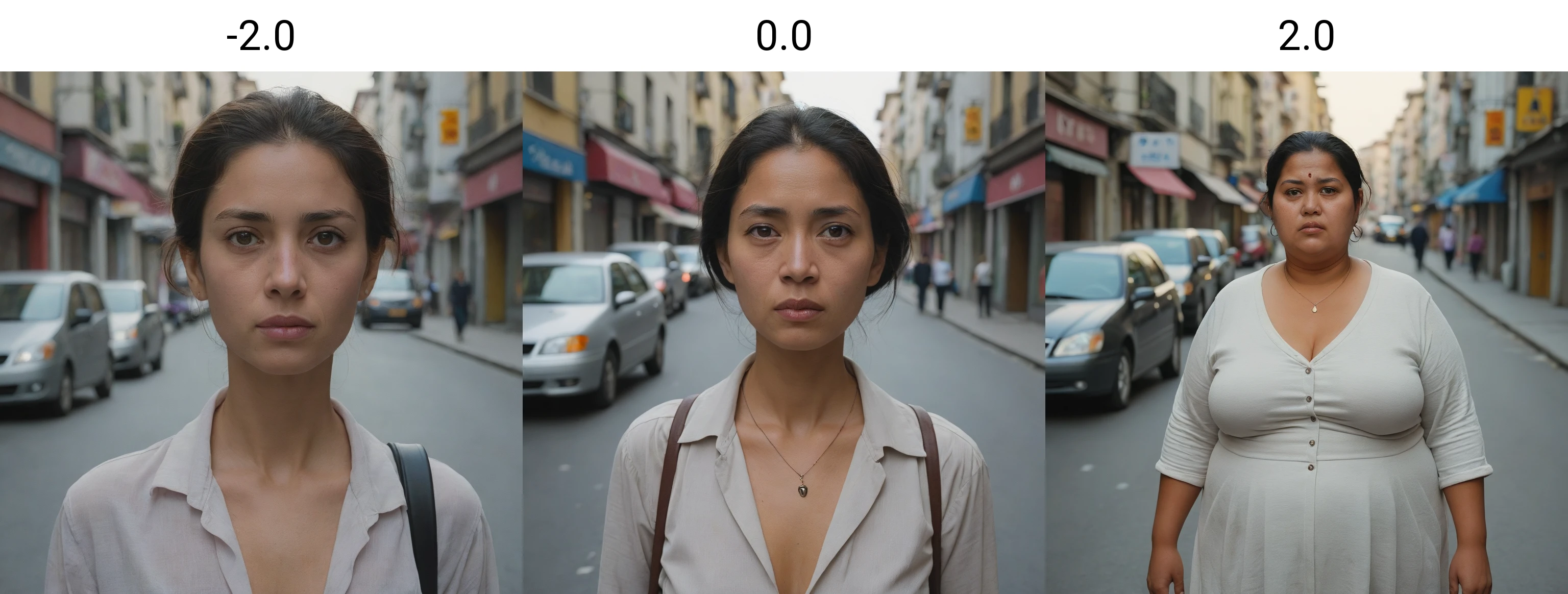 a woman in street<lora:chubby:-2.0>