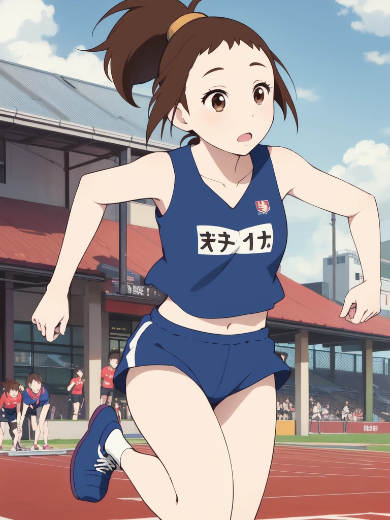 <lora:sakuraimiyuri:0.8> Yoshioka Haru, 1girl, soro,  ponytail, brown eyes, brown hair,  
athletic bloomers, darkblue bloomers,ãtrack and field,
masterpiece, high quality, very_high_resolution, large_filesize, full color,