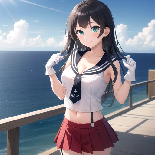 battleship as an anime girl, wearing skirt, real size