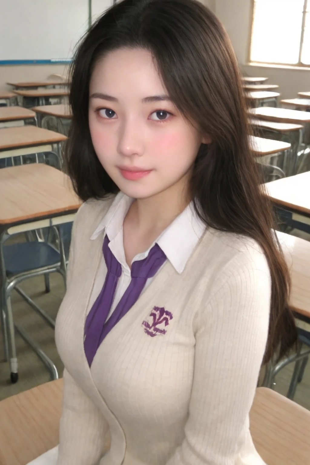 masterpiece, high quality, 1girl, upper body,school uniform, open clothes, blush, classroom,facing viewer, sitting, breasts
<lora:jiayao_v2-000008:0.7>