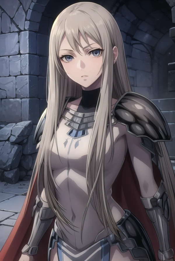 claymoregalatea, <lora:claymore galatea-lora-nochekaiser:1>,
galatea, long hair, blonde hair, very long hair, (grey eyes:1.5),
BREAK boots, cape, armor, knee boots, grey skin,
BREAK outdoors,
BREAK looking at viewer, (cowboy shot:1.5),
BREAK <lyco:GoodHands-beta2:1>, (masterpiece:1.2), best quality, high resolution, unity 8k wallpaper, (illustration:0.8), (beautiful detailed eyes:1.6), extremely detailed face, perfect lighting, extremely detailed CG, (perfect hands, perfect anatomy),