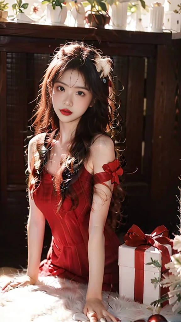 (Masterpiece: 1.3, Best Quality:1.3),There is a woman in a red shirt and white shirt with a bird on her shoulder, Christmas Final Fantasy 14 style, Peacock Mage themed dress, Worm Trainer girl, inspired girl, Final style Fantasy 1 5, inspired by Shen Shizhen, inspired at Ultra by resolution