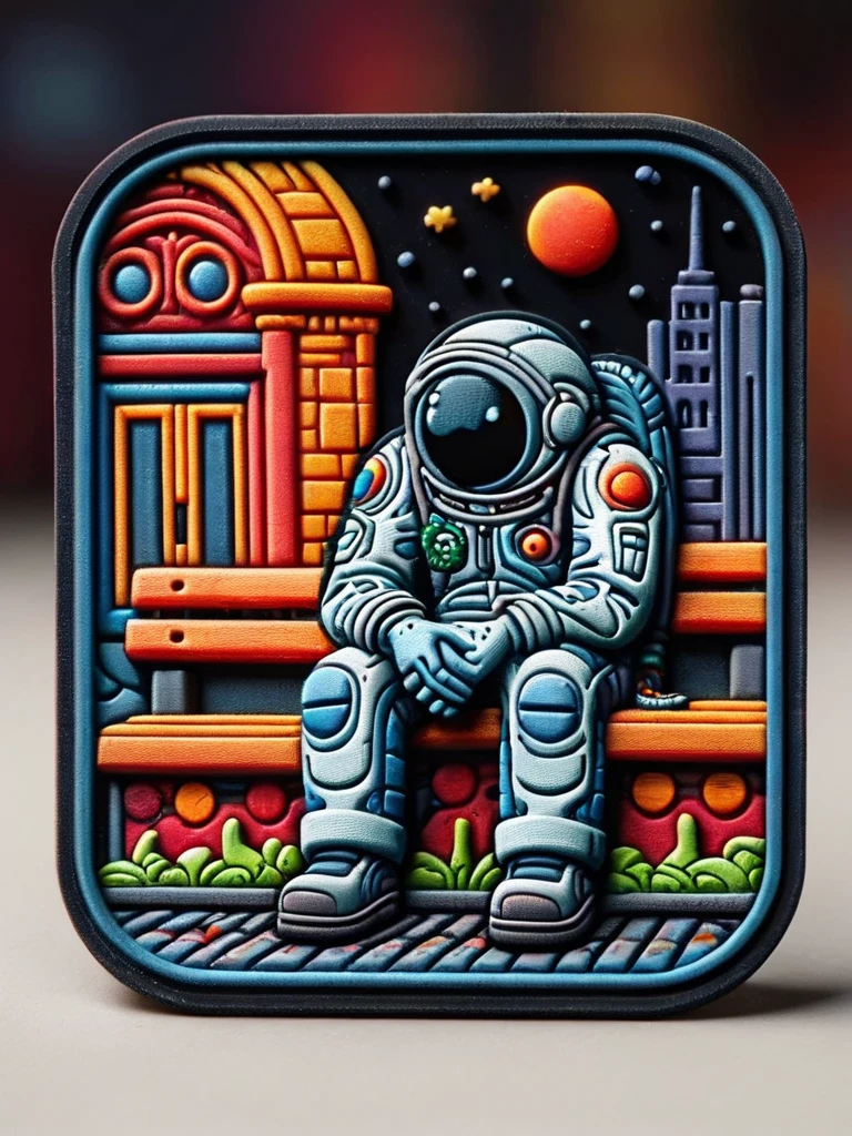 (((masterpiece))),(((best quality))),((ultra-detailed)), style of Pixar, a sad spaceman sitting on the street in Homeless,dark,night,depth of field,cityscape <lora:ral-rubberpatch:1> ral-rubberpatch