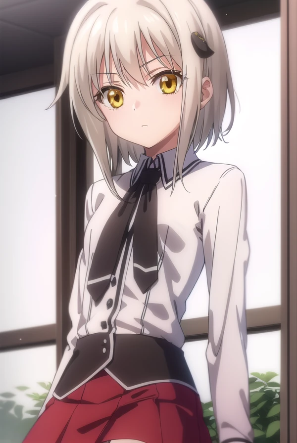 konekotoujou, <lora:koneko toujou anime s1-lora-nochekaiser:1>,
koneko toujou, short hair, hair ornament, (yellow eyes:1.2), white hair,
BREAK skirt, school uniform, shirt, white shirt, collared shirt, neckerchief, black neckerchief, long sleeves, red skirt,
BREAK indoors, classroom,
BREAK looking at viewer, (cowboy shot:1.5),
BREAK <lyco:GoodHands-beta2:1>, (masterpiece:1.2), best quality, high resolution, unity 8k wallpaper, (illustration:0.8), (beautiful detailed eyes:1.6), extremely detailed face, perfect lighting, extremely detailed CG, (perfect hands, perfect anatomy),