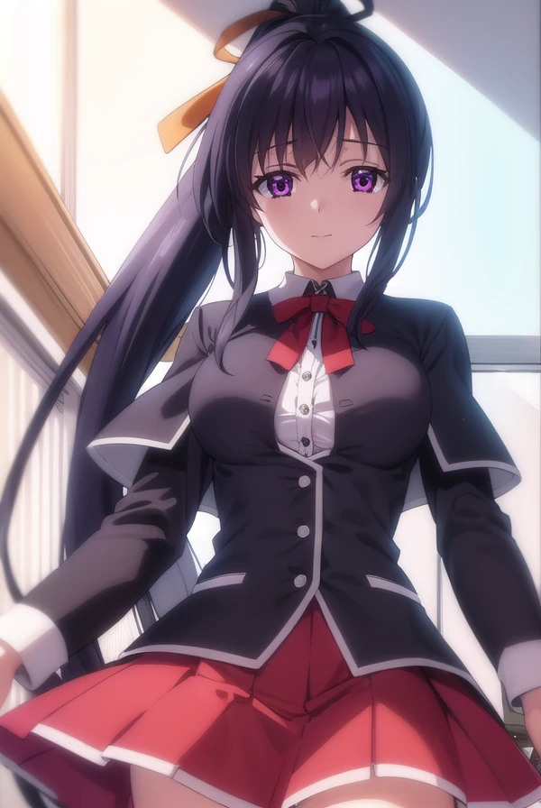 akenohimejima, <lora:akeno himejima anime s1-lora-nochekaiser:1>,
akeno himejima, long hair, black hair, ribbon, very long hair, (purple eyes:1.1), hair ribbon, ponytail, antenna hair, smile,
BREAK skirt, school uniform, shirt, white shirt, capelet, black capelet, long sleeves, red skirt,
BREAK indoors, classroom,
BREAK looking at viewer, (cowboy shot:1.5),
BREAK <lyco:GoodHands-beta2:1>, (masterpiece:1.2), best quality, high resolution, unity 8k wallpaper, (illustration:0.8), (beautiful detailed eyes:1.6), extremely detailed face, perfect lighting, extremely detailed CG, (perfect hands, perfect anatomy),