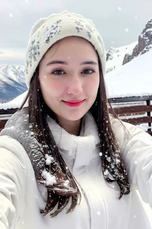 laura, selfie, happy face, snow, snowy mountain, <lora:Celeb_LauraMoane:0.8>, , masterpiece, (best quality:1.2), [:intricate details:0.2],