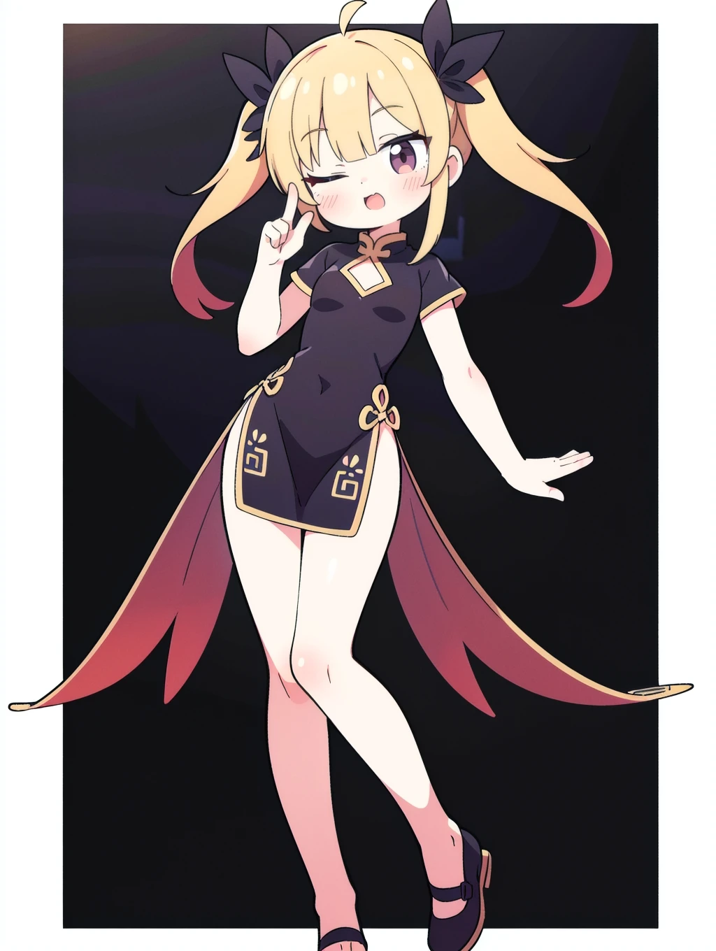 1girl, china dress, full body, one eye closed, (thigh), blush, breats