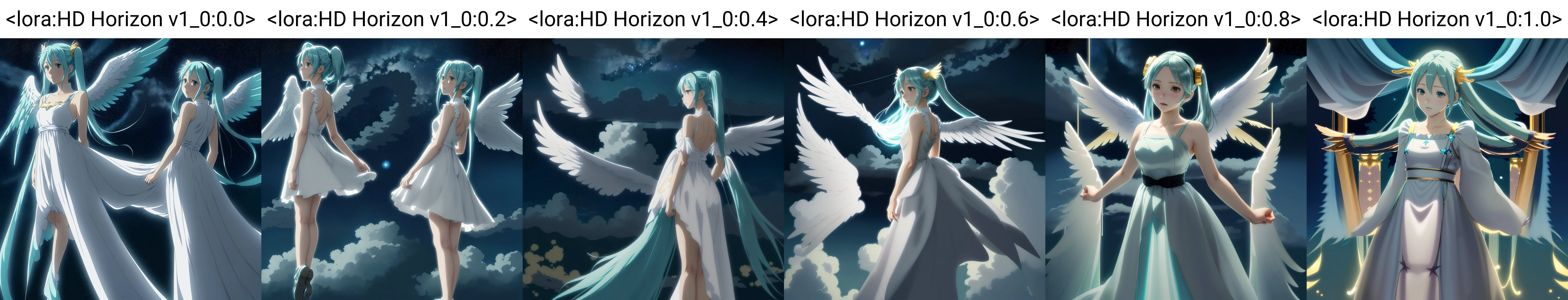 (anime coloring, anime screencap, ghibli, mappa, anime style), 1girl, hatsune miku, white gown, angel, angel wings, golden halo, dark background, upper body, (closed mouth:1.2), looking at viewer, arms behind back, blue theme, stars, starry night <lora:HD Horizon v1_0:0.0>