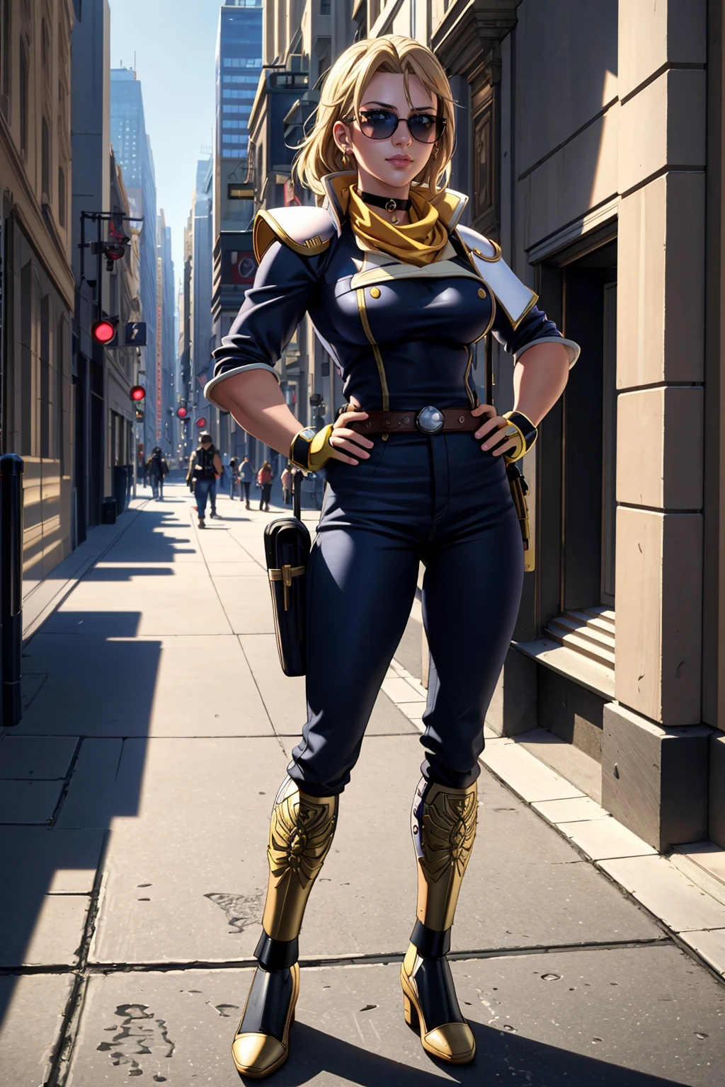 ((Masterpiece, best quality,edgQuality)),
edgcfalcon, city background, full body, hand on hip,
blonde Nadia with Sunglasses and a choker
,wearing edgcfalcon,helmet,shoulder armor,scarf
<lora:edgCaptainFalcon:0.8>
<lora:Ultimate_Nadia:0.5>