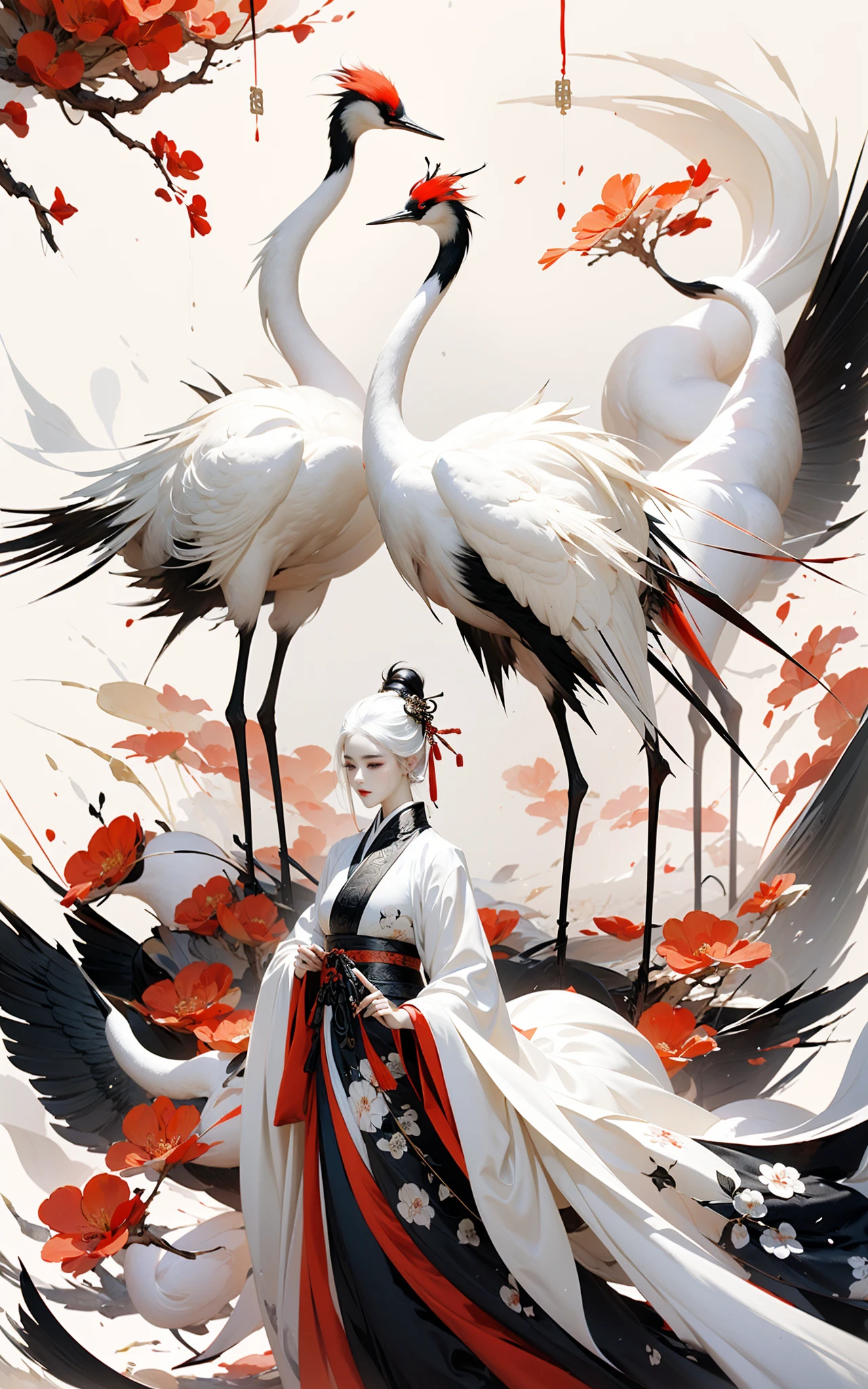 Ink painting, ink painting, splash-ink, ink splash, calligraphy, Chinese characters, Chinese character background
Red crowned crane1girlWhite hair, Hanfu,
<lora:~Q?-d Red crowned crane:0.8>