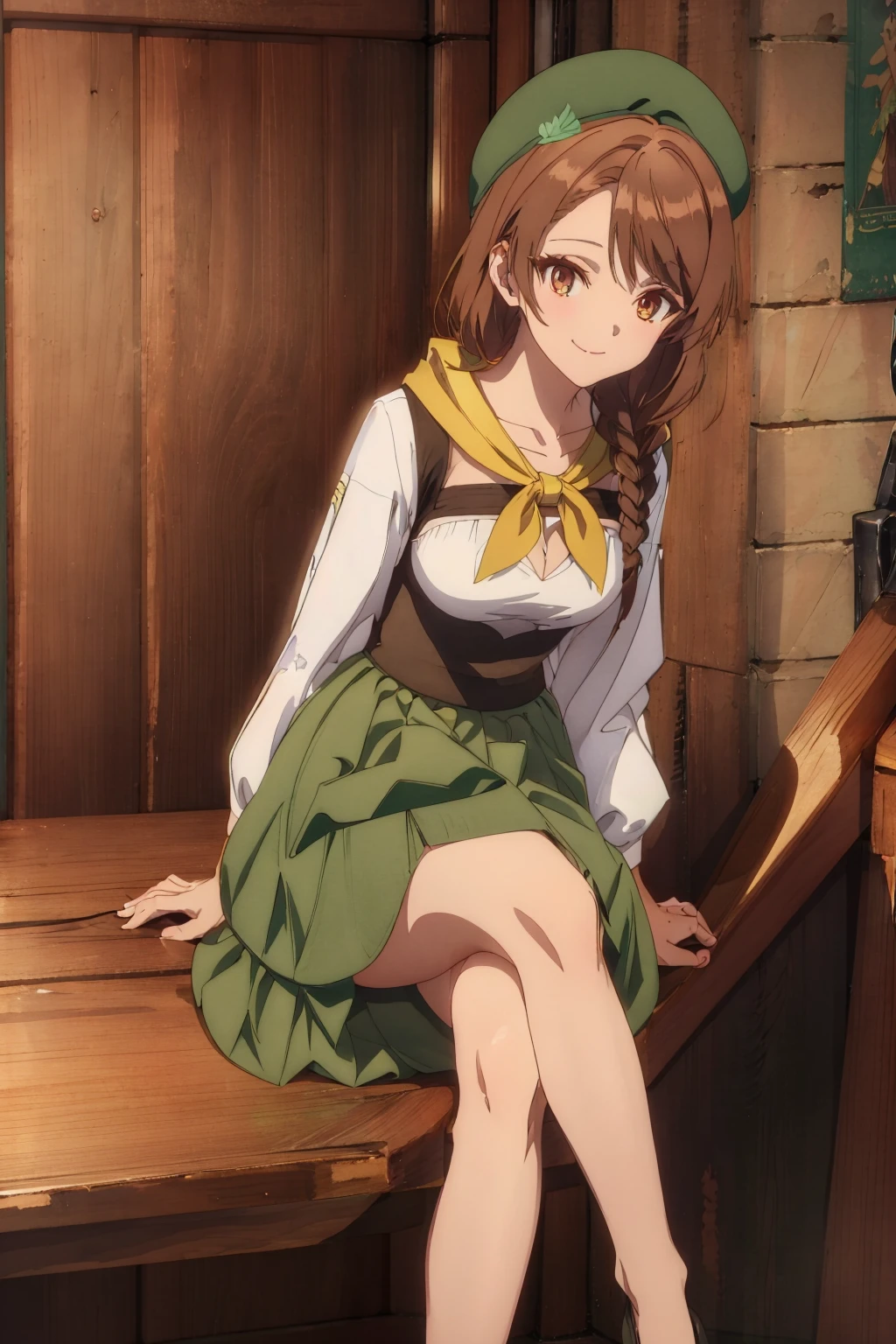 <lora:BeastTamer_Natalie_by_minion-44:0.64> natalie, 1girl, solo, maxi skirt, green skirt, long skirt, sitting, legs crossed, one leg over the other, looking at viewer, smile, dynamic pose, indoors, by artgerm, cinematic 4k wallpaper,ultra detailed, high resolution, artstation, award winning