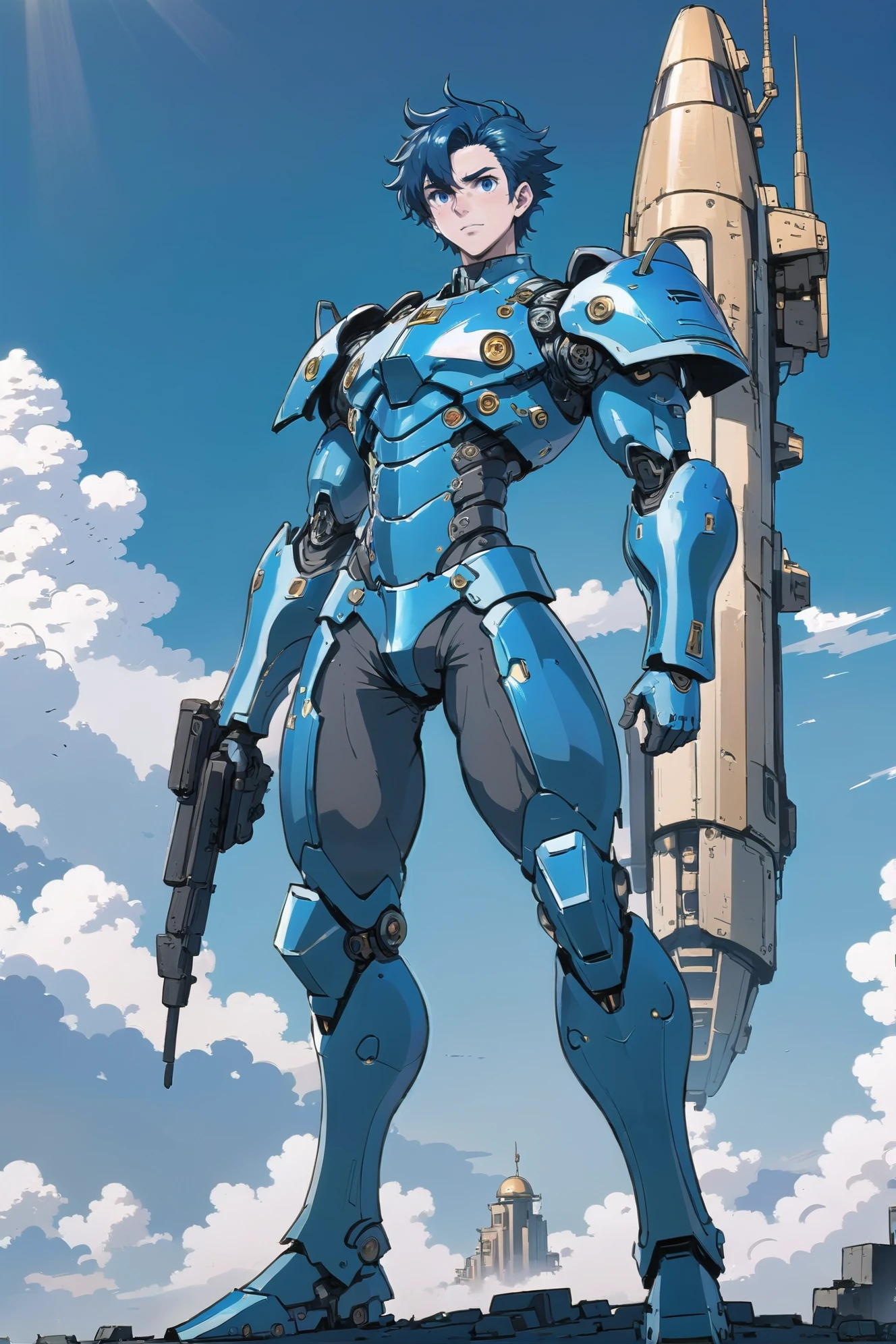 anime style, solid colors, sharp outline, flat shading, fantasy, <lora:EnvySendNoodzXL01:1>1boy, man, ruggedly handsome, noon, blue sky, clouds, architecture, "at the endless Mech"<lora:EnvyBetterHiresFixXL01:0:hr=1><lora:mega2clearXL:0.5>