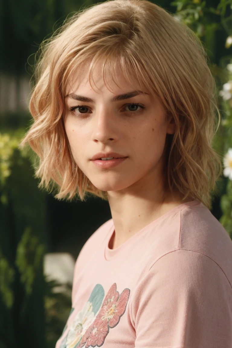 headshot, a woman in a pink tee standing at the garden, soft colors, bokeh, masterpiece, high quality, (high detailed skin:1.1)
<lora:cassandra_anderson_dredd_lora_v01:0.85> and3r5on