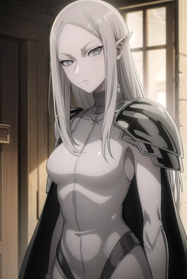 claymoreirene, <lora:claymore irene-lora-nochekaiser:1>,
irene, long hair, white hair, pointy ears, (grey eyes:1.5), colored skin, elf, grey skin, dark elf,
BREAK cape, armor, bodysuit, shoulder armor, pauldrons,
BREAK outdoors,
BREAK looking at viewer, (cowboy shot:1.5),
BREAK <lyco:GoodHands-beta2:1>, (masterpiece:1.2), best quality, high resolution, unity 8k wallpaper, (illustration:0.8), (beautiful detailed eyes:1.6), extremely detailed face, perfect lighting, extremely detailed CG, (perfect hands, perfect anatomy),