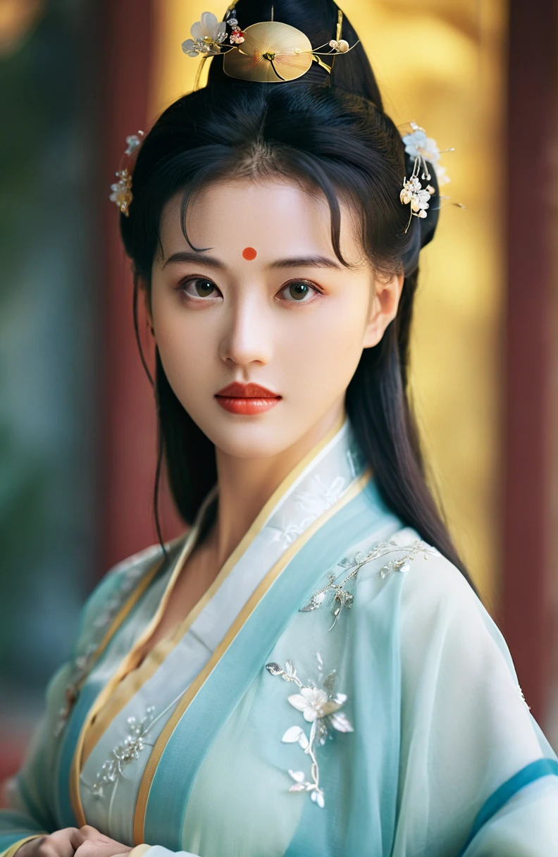 cinematic photo of (masterpiece,best quality,ultra high res:1.2),(photo-realistic:1.3),beautiful face,exquisite face,looking at viewer,
side_light,character portrait,
1girl,face_focus,<lora:zhouhaimei_XL_0_:1.1>,zhouhaimei,
hanfu,tang style outfits,<lora:hanfuTang_v32:0.5>,, 35mm photograph, film, bokeh, professional, 4k, highly detailed