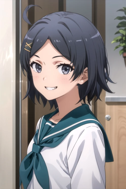 (((pixel-perfect, detail-perfect))), solo, 1girl, <lora:komachi-oregairu-01:0.8>, komachi hikigaya, serafuku, looking at viewer, smile, grin, upper body