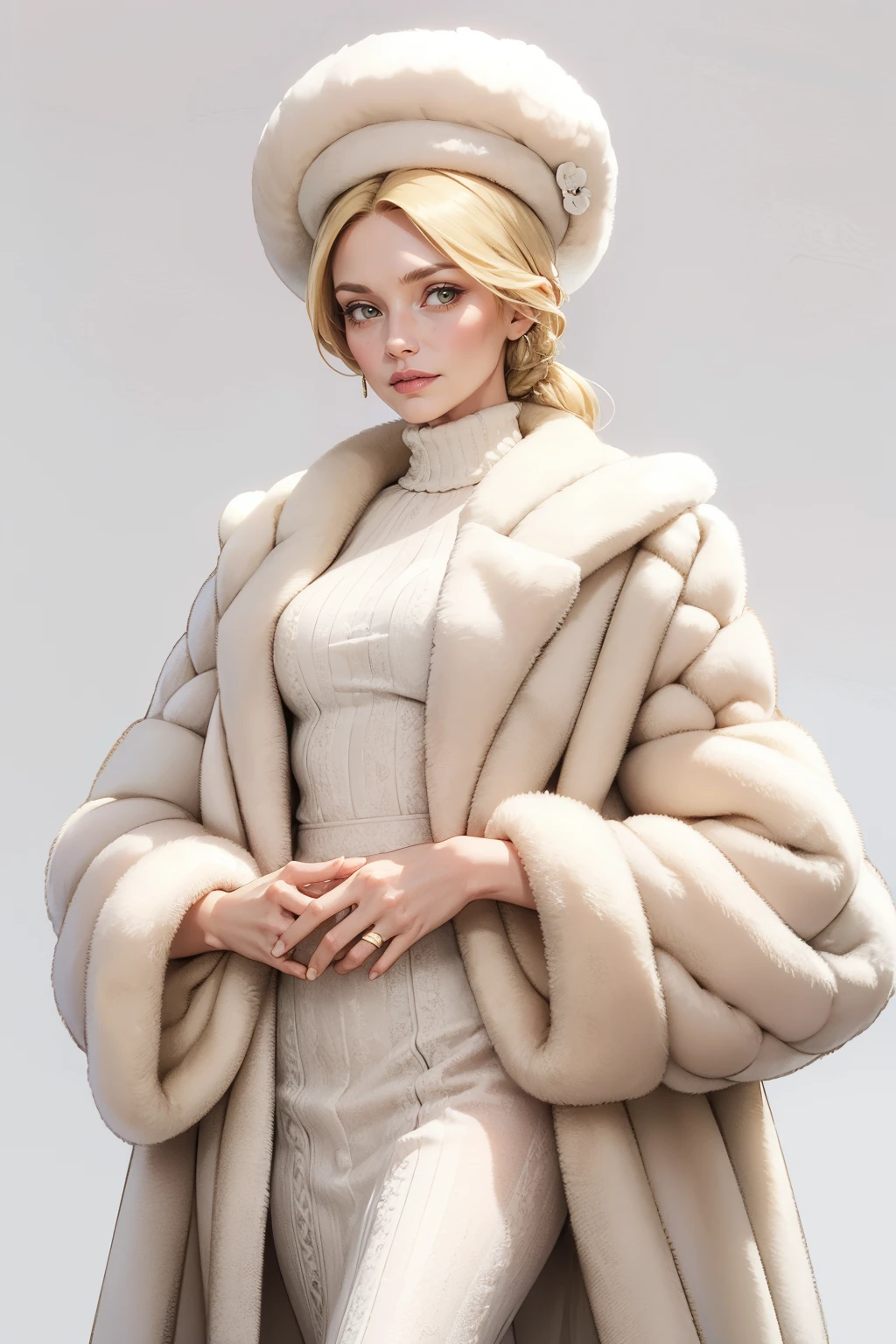 masterpiece, best quality, <lora:age_slider_v20:2>  <lora:detail_slider_v4:2> 1girl, m1nkc0at, mink hat, coat, fur hat, fur coat, mink coat, white mink coat, white fur coat, <lora:m1nkc0at:0.7>, solo, simple background, blonde hair,