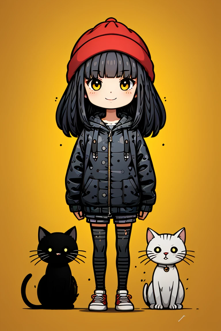 sd mai, flat illustration,
1girl, cat, hat, black hair, yellow eyes, beanie, jacket, smile, blunt bangs, bangs, looking at viewer, solo, hood
<lora:SD_MAIæç®æå¹³æç»:0.7>