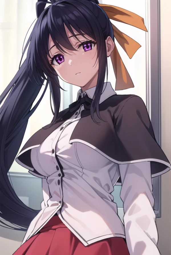 akenohimejima, <lora:akeno himejima anime s1-lora-nochekaiser:1>,
akeno himejima, long hair, black hair, ribbon, very long hair, (purple eyes:1.1), hair ribbon, ponytail, antenna hair,
BREAK skirt, school uniform, shirt, white shirt, capelet, black capelet, long sleeves, red skirt,
BREAK indoors, classroom,
BREAK looking at viewer, (cowboy shot:1.5),
BREAK <lyco:GoodHands-beta2:1>, (masterpiece:1.2), best quality, high resolution, unity 8k wallpaper, (illustration:0.8), (beautiful detailed eyes:1.6), extremely detailed face, perfect lighting, extremely detailed CG, (perfect hands, perfect anatomy),