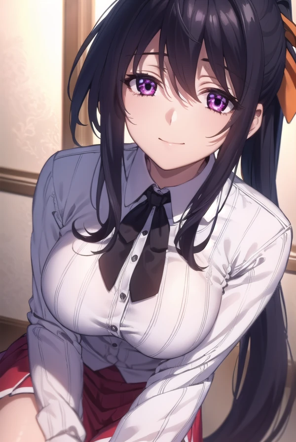 akenohimejima, <lora:akeno himejima anime s1-lora-nochekaiser:1>,
akeno himejima, long hair, black hair, ribbon, very long hair, (purple eyes:1.1), hair ribbon, ponytail, antenna hair, smile,
BREAK skirt, school uniform, shirt, white shirt, capelet, black capelet, long sleeves, red skirt,
BREAK indoors, classroom,
BREAK looking at viewer, (cowboy shot:1.5),
BREAK <lyco:GoodHands-beta2:1>, (masterpiece:1.2), best quality, high resolution, unity 8k wallpaper, (illustration:0.8), (beautiful detailed eyes:1.6), extremely detailed face, perfect lighting, extremely detailed CG, (perfect hands, perfect anatomy),
