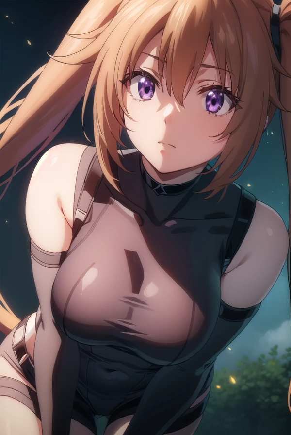 irinashidou, <lora:irina shidou anime s2-lora-nochekaiser:1>,
irina shidou, long hair, brown hair, twintails, (purple eyes:1.1), very long hair, ahoge,
BREAK thighhighs, gloves, bare shoulders, black gloves, elbow gloves, bodysuit, covered navel,
BREAK outdoors, forest, night, sky, clouds, moon, starry sky,
BREAK looking at viewer, (cowboy shot:1.5),
BREAK <lyco:GoodHands-beta2:1>, (masterpiece:1.2), best quality, high resolution, unity 8k wallpaper, (illustration:0.8), (beautiful detailed eyes:1.6), extremely detailed face, perfect lighting, extremely detailed CG, (perfect hands, perfect anatomy),