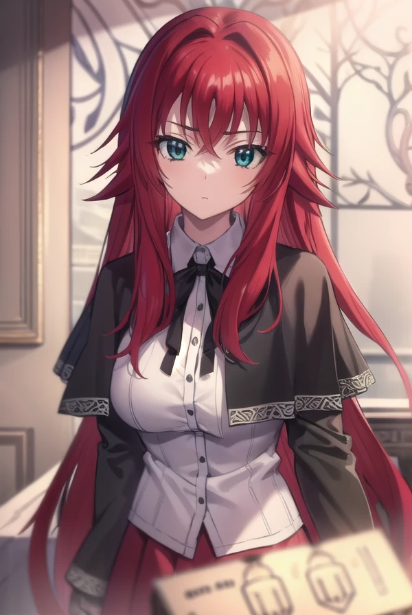 riasgremory, <lora:rias gremory anime s1-lora-nochekaiser:1>,
rias gremory, huge ahoge, long hair, hair between eyes, (green eyes:1.3), red hair,
BREAK shirt, ribbon, school uniform, white shirt, black ribbon, neck ribbon, capelet, black capelet, long sleeves, skirt, red skirt,
BREAK indoors, classroom,
BREAK looking at viewer, (cowboy shot:1.5),
BREAK <lyco:GoodHands-beta2:1>, (masterpiece:1.2), best quality, high resolution, unity 8k wallpaper, (illustration:0.8), (beautiful detailed eyes:1.6), extremely detailed face, perfect lighting, extremely detailed CG, (perfect hands, perfect anatomy),
