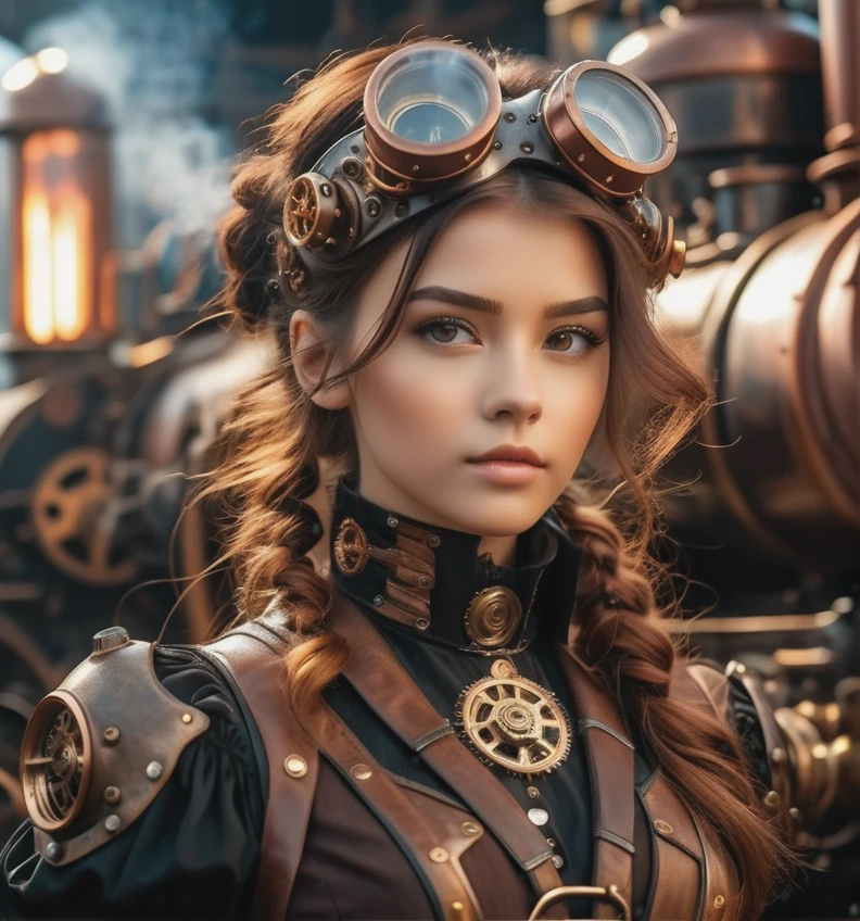 photo, 8k portrait steaming engines, in a mecha-steampunk ,1girl, style.<lora:ornate:1.99>