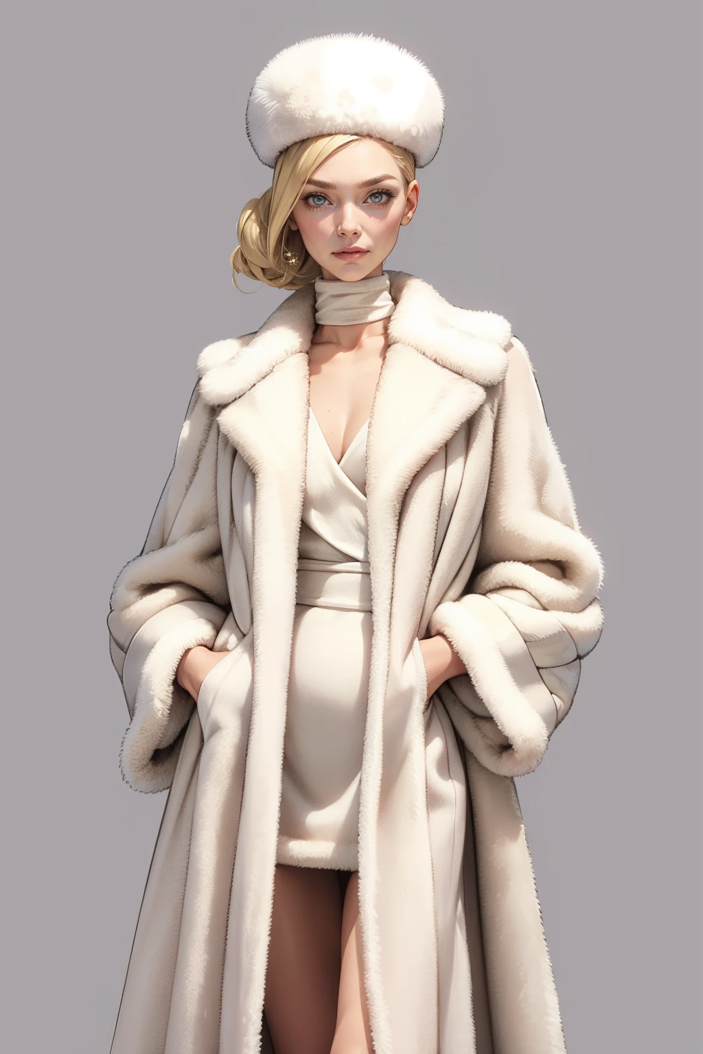 masterpiece, best quality, <lora:age_slider_v20:2>  <lora:detail_slider_v4:2> 1girl, m1nkc0at, mink hat, coat, fur hat, fur coat, mink coat, white mink coat, white fur coat, <lora:m1nkc0at:0.7>, solo, simple background, blonde hair,