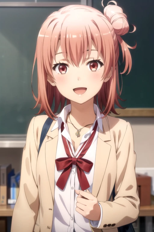 (((pixel-perfect, detail-perfect))), solo, 1girl, <lora:yui-oregairu-01:0.8>, yui yuigahama, school uniform, jacket, looking at viewer, smile, :d, upper body