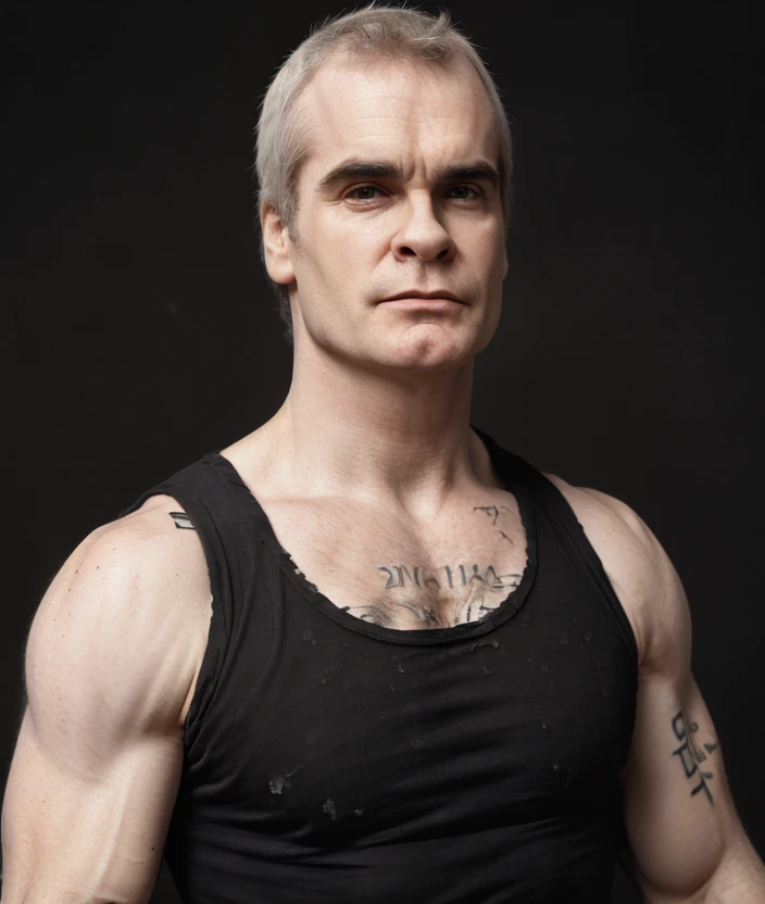 h3nr0, Black background with paint stains, black tank top