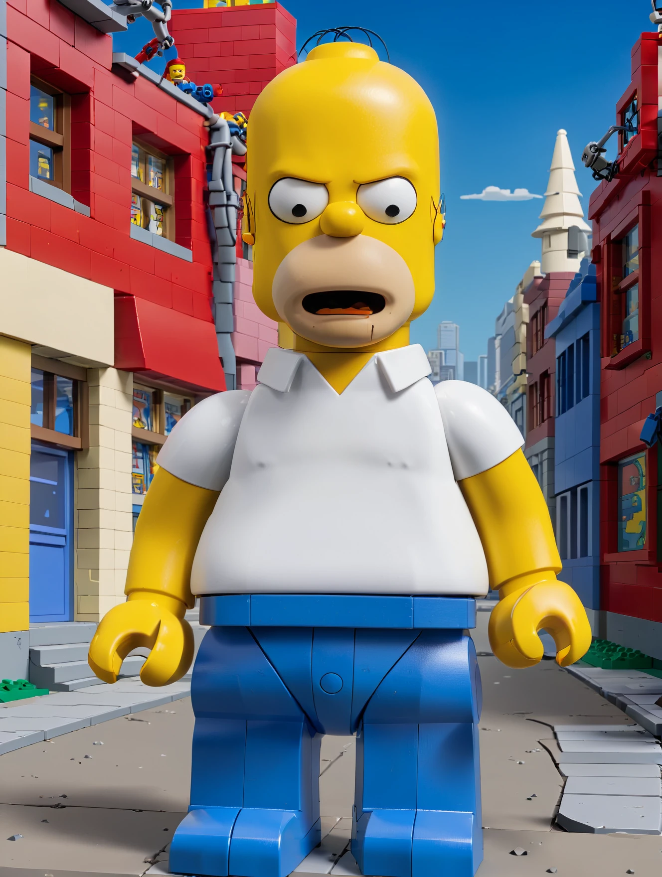 (best quality, high quality:1),(homer simpson:0.2),
ohwx man as a lego figure,(lego style),3d,realistic,white shirt,blue pants,lego city street,
<lora:homer_simpson_sdxl_v1:1.2>