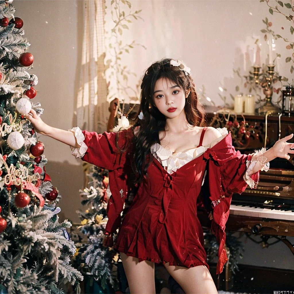 (RAW photo, 4k, realistic, exquisitely detailed skin),masterpiece,best quality,unity 8k wallpaper, Christmas, a girl