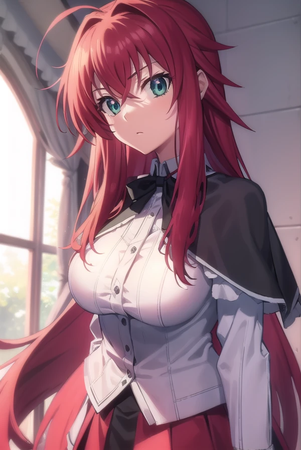 riasgremory, <lora:rias gremory anime s1-lora-nochekaiser:1>,
rias gremory, huge ahoge, long hair, hair between eyes, (green eyes:1.3), red hair,
BREAK shirt, ribbon, school uniform, white shirt, black ribbon, neck ribbon, capelet, black capelet, long sleeves, skirt, red skirt,
BREAK indoors, classroom,
BREAK looking at viewer, (cowboy shot:1.5),
BREAK <lyco:GoodHands-beta2:1>, (masterpiece:1.2), best quality, high resolution, unity 8k wallpaper, (illustration:0.8), (beautiful detailed eyes:1.6), extremely detailed face, perfect lighting, extremely detailed CG, (perfect hands, perfect anatomy),